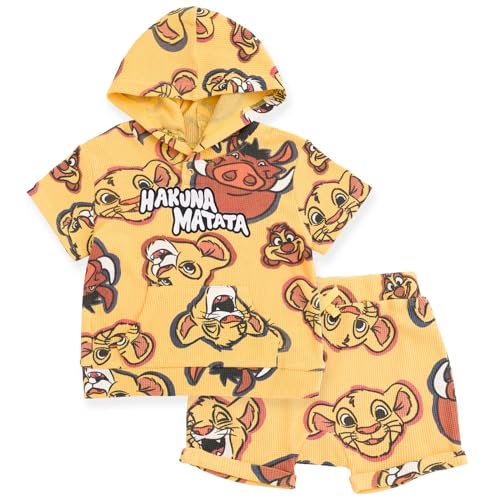 Disney Lion King Simba Timon Pumbaa Toddler Boys Waffle Knit Pullover Hoodie And Shorts Brown 5T cover