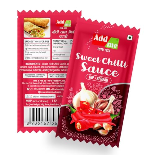 Image of Add me sweet Chilli garlic Sauce 48 sachets of 12gm each sweet & spicy | Dips | lahsun lal mirch ki meethi chutney Spread 48 Sachets 576 Grams