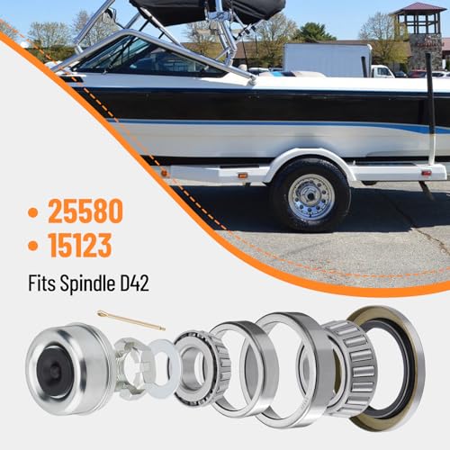 Image of 4 Sets 25580 15123 Boat Trailer Axles Bearing Kits, Grease Seals, Spindle Nuts, 2.72 inch Dust Caps and Rubber Plugs, Cotter Pins, Washers for 5200-6000 lb.Tandem Axles #D42 Spindle | with Grease Seals, Spindle Nuts, 2.72 inch Dust Caps and Rubber Plugs, Cotter Pins for 5200-6000 lb.Tandem Axles #D42 Spindle