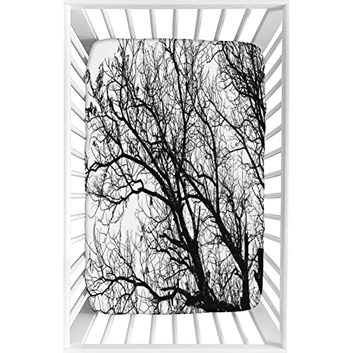 Image of Decorative Crib Sheet,Nature Fitted Microfiber Baby & Toddler Universal Crib Sheets,28"x52"x9",Leafless Autumn Fall Tree Branches Oak Forest Woodland Print Crib Sheet Set, for Standard Crib Mattresses
