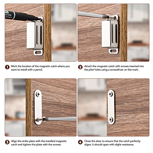 Image of Ravinte 2 Pack Silver Magnetic Door Catch, Brushed Satin Nickel Cabinet Magnets, Strong Magnetic Catch Latch for Kitchen Cabinets, Drawers & Cupboards, Stainless Steel Closures