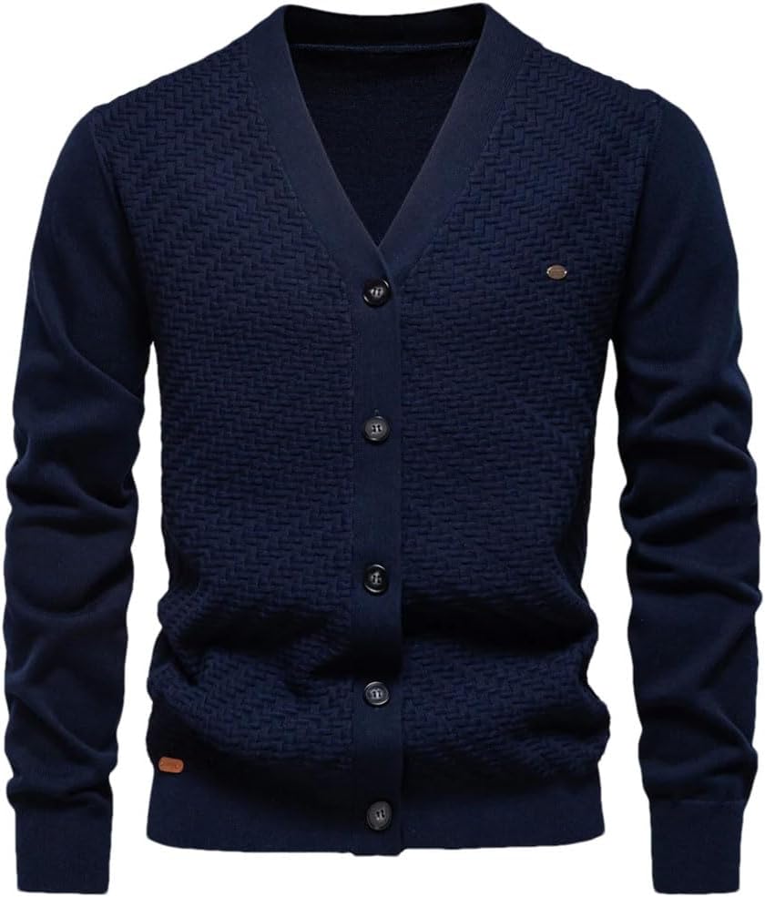 Men's Long Sleeve V-Neck Button Cotton Cardigan Sweaters Winter Casual Soft Knit Bottoming Shirt