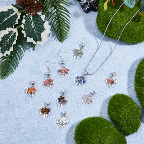 SUPERFINDINGS 36Pcs Tree of Life Pendant Charms Antique Silver Wire Wrapped Crystal Pendants Quartz Heart Pendants for Jewelry Making Necklace Earrings Bracelet DIY - Image 4