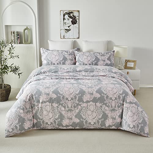 Brandream Blush Pink Bedding Sets Damask Floral Bedding 100% Cotton Duvet Cover Set 3-Piece King Size(Comforter Not Included) #TOP7