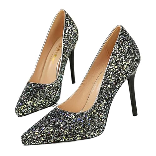WJLYDM Zapatos de tacón aguja con plataforma 11 cm for mujer, lentejuelas, for boda, tallas grandes 42 y 43 Para Fiestas Boda Oficina