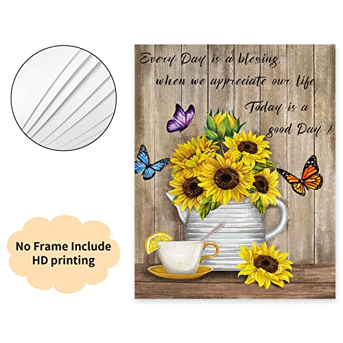 Sunflower Motivational Spring Wall Art Inspirational Quotes Good Day Floral In Vase Canvas Printing Artworks, 12" X 16" Rustic Spring Butterfly Farmhouse Decor Vintage Wood Poster For Bedroom Living Room Classroom Office(No Frame) #TOP5