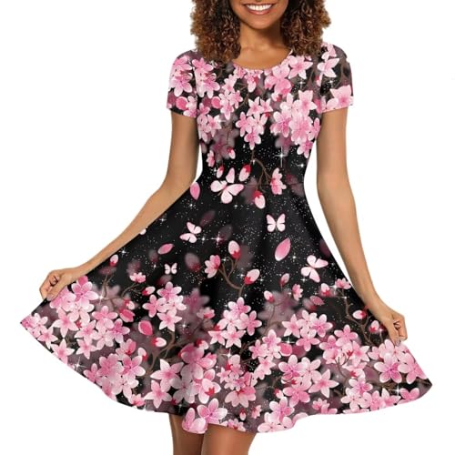 Image of AFPANQZ Womens Casual Summer Lightweight Vintage Dress Short Sleeve Midi Dress Knee-Long Luxury Formal Dress