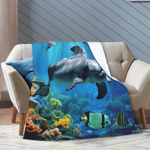 Couverture salon motif animaux marins et dauphins plaid double face