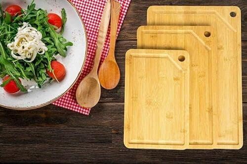 Unibos - 3 x Set of Wooden Bamboo Chopping Boards - Different Sizes for Every Occasion - Durable & Hard Wearing Designed - 100% Natural Organic Bamboo Cutting Boards - Easy to Clean