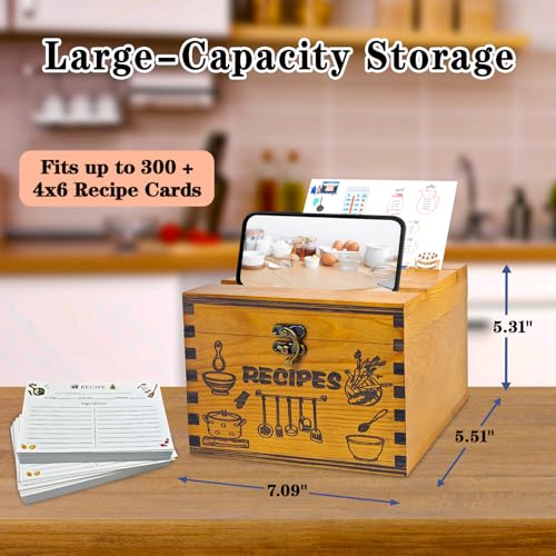 GoShambar Wooden Recipe Box with Cards and Dividers, 4x6 Recipe Card Box Set, Recipe Organizer with Double Lid Slots (Phone Holder & Recipe Holder) by GoShambar - Image 4