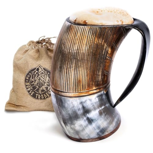Image of Norse Tradesman Jarl Viking Horn Mug, Flame-Treated, 24 oz