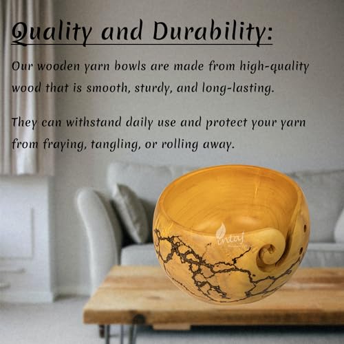 Image of INTAJ Wooden Yarn Bowl for Knitting and Crochet, 7 Inch No-Snag Holder