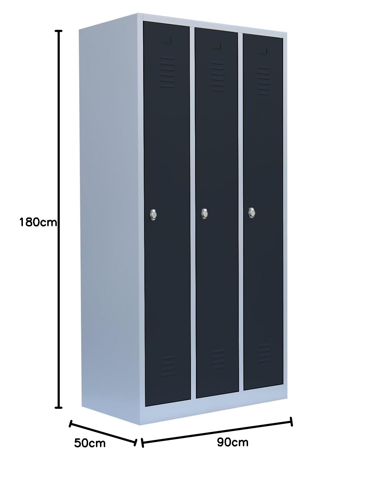 Lüllmann 3er Spind Spint komplett montiert 1800 x 870 x 500 mm Umkleide Stahl Kleiderspind Gaderobenschrank (RAL 7035/7016 lichtgrau/anthrazit)
