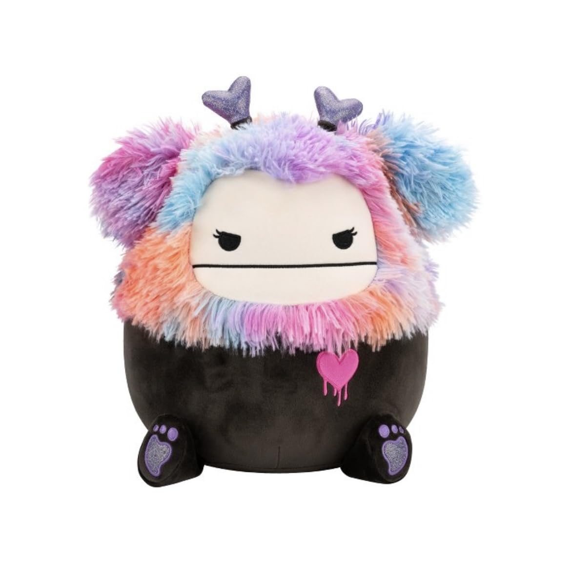 Squishmallows 12-Inch Valentine's Day Bigfoot Plush, Black with Rainbow Hair, Purple Glitter Feet