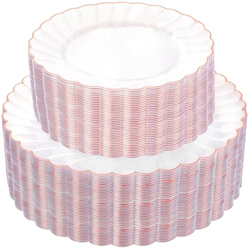 YOUBET 100PCS Rose Gold Plastic Plates for Wedding Baby Shower Party