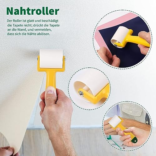 MUSLONG Tapetenwerkzeuge, Tapeten-Glättungswerkzeug-Set Professionelle Tapete Hand Tools Kit mit Rakelglätter, Nahtroller, Tapetenbürste für Klebekontakt, Papier, Fensterfolie, Anwendungs-Set, Vinyl