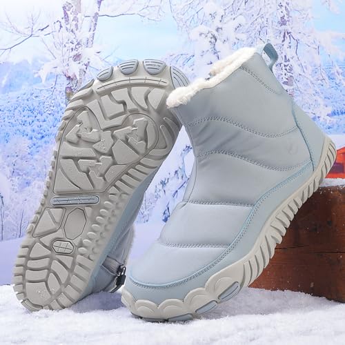 Image of Men's and Women's Barefoot Hiking Boots | Zero Drop Winter Snow Boots with Wide Toe Box | Slip-On Waterproof Ankle Booties | Minimalist Five-Finger Sneakers for Outdoor Hiking and Walking