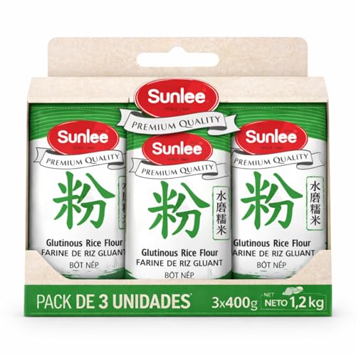 Harina de Arroz Glutinoso, harina de arroz pegajoso, Harina Sin Gluten, Ideal para mochis, pasteles de arroz y dumplings, Ingrediente Arroz glutinoso 98% y agua 2%, Contiene 3 unidades de 400 gr