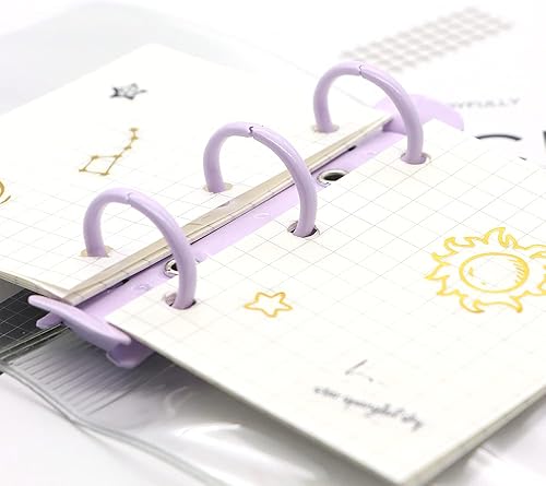 Miniatura 3 de Mini cubierta de PVC transparente para carpetas de anillas redondas de color caramelo morado de 0.787in de diámetro de 3 anillos, cierre de botón a