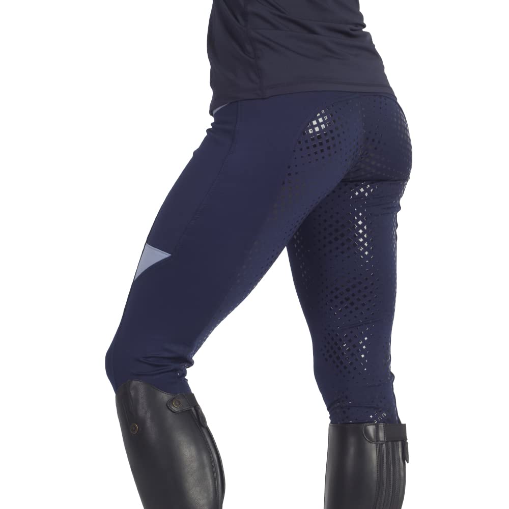 Collant da equitazione da donna in silicone sedile completo con tasche per telefono Jodhpurs Equitazione/Palestra/Yoga Leggings Collant Calzamaglia, Marina/Oceano, 28 W