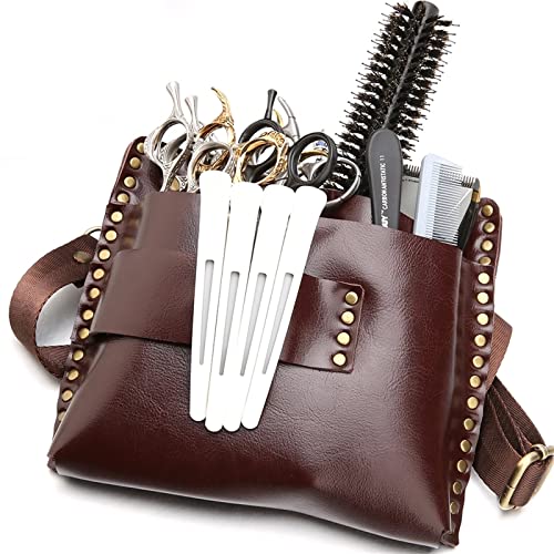 Sac de taille de coupe de cheveux et pochette marron pour ciseaux
