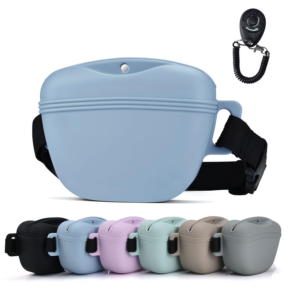 AOKLANT Pet Training Snack Pouch with Clicker 2.0 -Upgraded Magnetic Closure, 1.66 Cup Silicone Belt Pouch for Dog Treats，Perfect for Training & Walking.