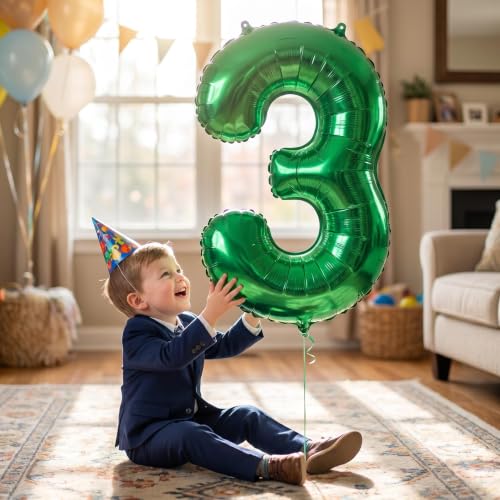 Image of YPSelected 32 Inch Large Foil Helium Number Balloon Birthday Wedding Party 0-9 (Green, 3)