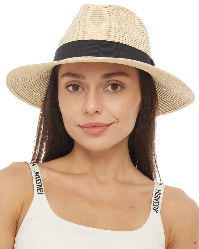Womens Panama Sunhat Uv Upf50 Beach Straw Hat Foldable Brim