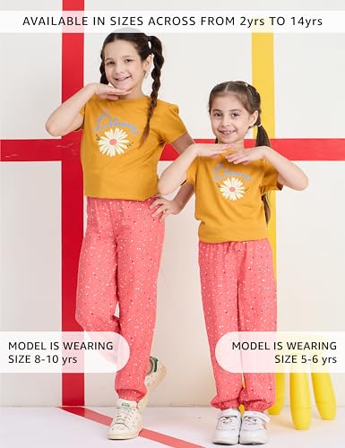 Image of Amazon Brand - Symbol Girls Relaxed Fit Printed Rayon Jogger Pants | Elasticated Waistband | Age 2-14 Years