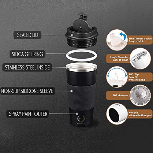 Coffee Tumbler Insulated Coffee Cup-Stainless Steel Fathers Day Tea Gifts Mothers Day Gifts For Women Coffee Thermos Travel Mug With Lid For Men Birthday Gifts Reusable Coffee Tea 18Ozblack… #TOP4