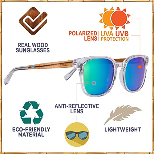 Woodies Clear Acetate Frame And Colored Tac Lenses Sunglasses | Free Wooden Gift Box | 100% Uva/Uvb Ray Protection (Green) #TOP6