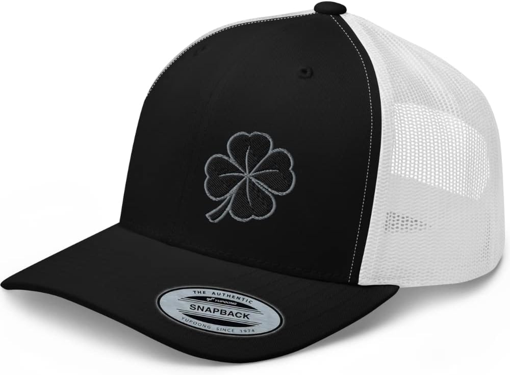 Lucky Clover Collection | Premium Trucker Hat | Embroidered 4 Leaf Irish Lucky Dubh Clover Baseball Cap