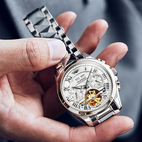 Image of OUPINKE Watches for Men Automatic Skeleton Self Winding Dress Wrist WatchBusiness Waterproof Luminous Tungsten