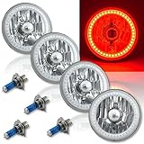 Octane Lighting 5-3/4' RED SMD LED Halo Crystal Clear Headlight Metal Headlamp Halogen Light Bulbs Set (Red SMD LED Halo, 5.75')