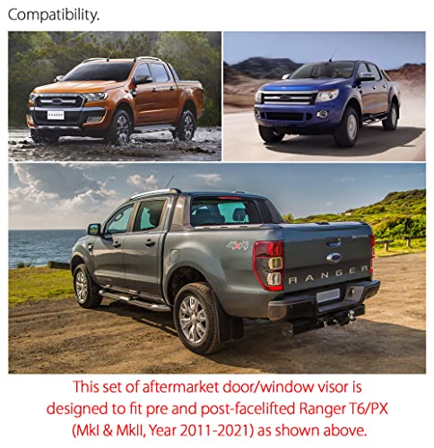 tunez® Regenschutz Fenster Tür Visier Wetterschutz Windabweiser Kompatibel mit Ranger T6 PX MK1 MK2 Jahr 2011-2021