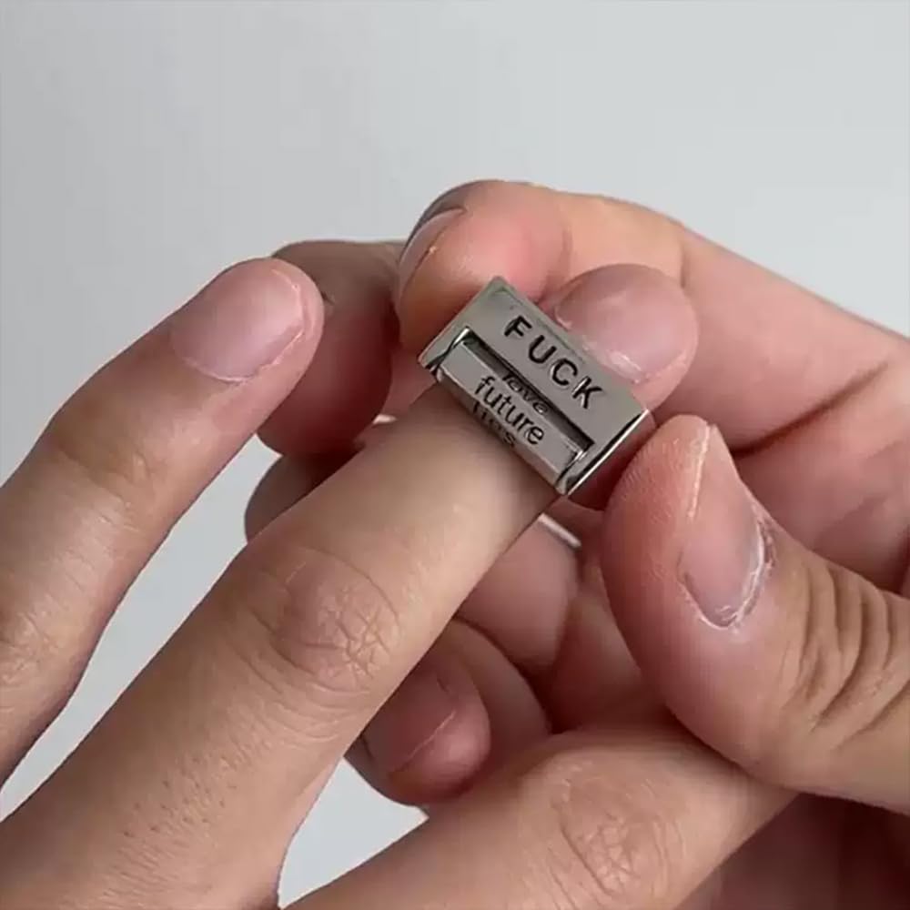 Creative Fu*K Rotatable Mood Control Rings, Adjustable Fuck You Fuck Everything Spinner Rings, Mood Interactive Ring Fu*k Anxiety Fidget Ring, Handmade Inspirational Jewelry Gifts for Women Men