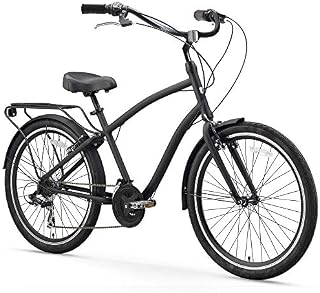 sixthreezero EVRYjourney Men's 21-Speed Hybrid Cruiser Bicycle, Matte Black w/Black Seat/Grips, 26" Wheels/19