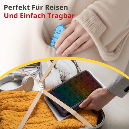 Doruimi Tablettenbox 7 Tage Morgens Mittags Abends, Medikamentenbox 7 Tage 3 fächer, Klein Pillendose Große Fächer - Schwarz