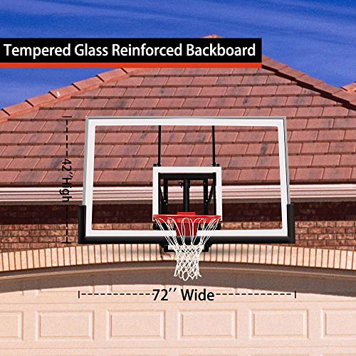 Progoal Basketball Hoop Wall Mount Adjustable-Height, With 72X42In Tempered Glass Backboard, Pro-Style Dual-Spring Breakaway Rim, Durable Bracket And Net #TOP1