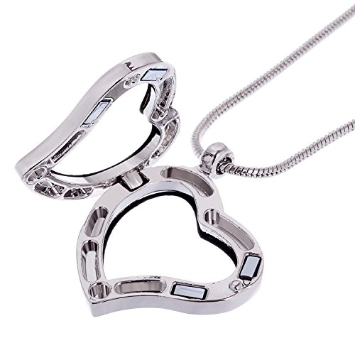 RUBYCA Living Memory Heart Locket Snake Chain Necklace Crystal Floating Charm DIY Silver Tone 10Pcs3