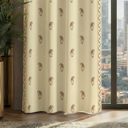 Image of Urban Space 100% Blackout Window Curtains 5 Feet Long Set of 2 | Printed Blackout Curtain | Thermal Insulated Curtains for Living Room, Bedroom Decor, Tieback Included (Jaipur Paisley Rust, 5 Feet)