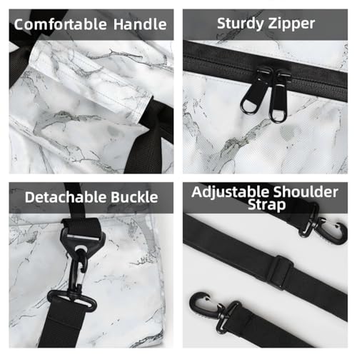 Personalized Custom Gym Bag for Women Men Carry on Marble Print Travel Duffel Tote Grey White Overnight Workout Weekender Bag4