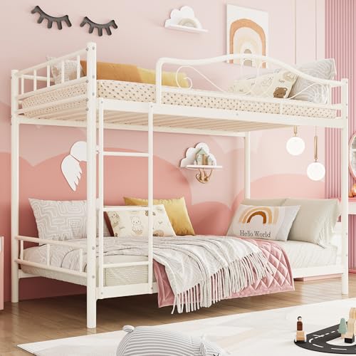 IDEALHOUSE Bunk Bed Twin Over Twin with Ladder & Full Safety Guardrail, Heavy Duty Metal Twin Over...