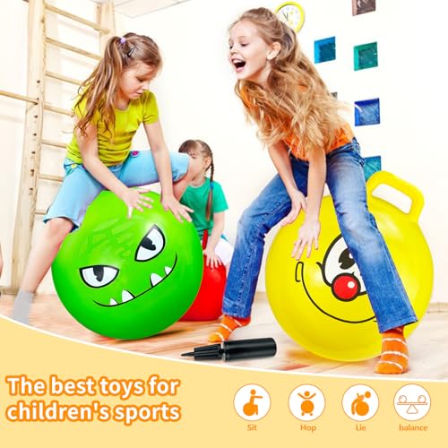 Hymaz Bounce Balls with Handles for Kids, 3 Pack Hopper Ball for Kids 3-6, Hippity Hop Balls 18 Inch with Air Pump, Jumping Bouncing Ball Ride On Toys for Sports Games Balance Exercise Fun - Image 3