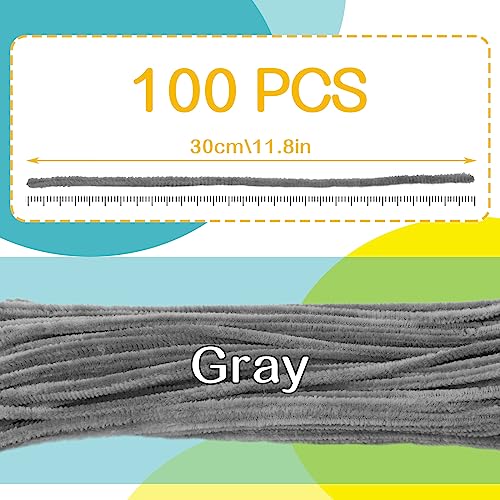 Image of 100 Pieces Pipe Cleaners Craft Chenille Stem Gray Pipe Cleaners | Fuzzy Sticks Pipe Cleaners for Crafts Festival Home Decorations