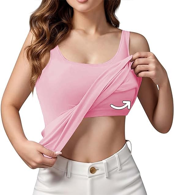 Built in Bra Tank Tops for Women Cotton Padded Womens Spaghetti Strap Camisole Plus Size Sports Bras