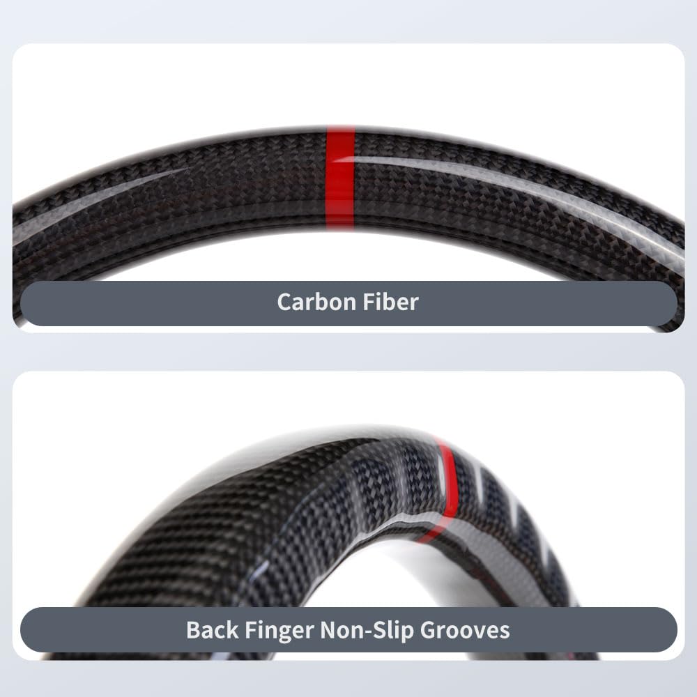 JIANGGAI Real Carbon Fiber Steering Wheel, D-shaped Perfoated Leather Grip Steering Wheel with Heated Fit For Dodge Ram 1500 2019+(No Paddle Version)