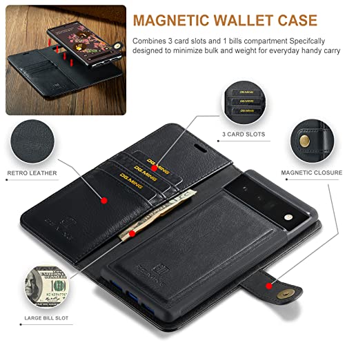 Étui portefeuille amovible compatible Google Pixel 6 cuir véritable noir - 7