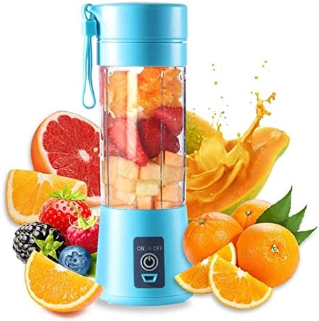 Portable Blender Cup,Electric USB Juicer Blender,Mini Blender Portable Blender For Shakes, Food Mixing Machine Fruit Juice Mixer with 6 Blades for Sports Travel and Outdoors 13.5Oz (blue)