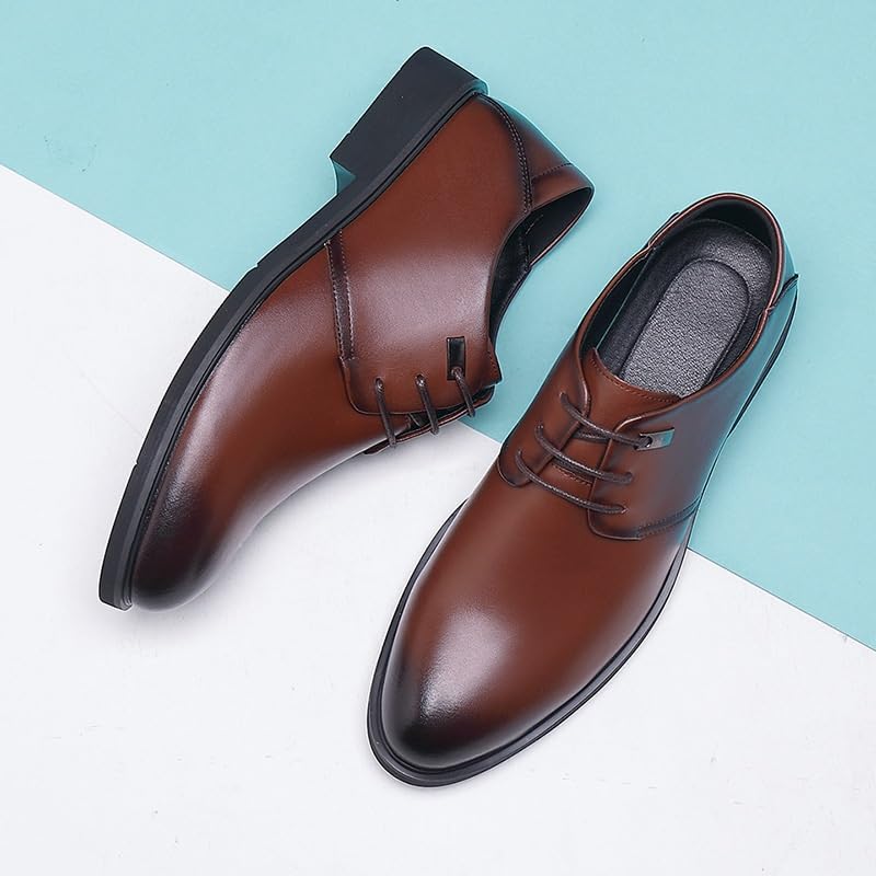 Dress Oxford Shoes for Men Lace Up Pointed Burnished Toe PU Leather Cap Toe Breathable Anti-Slip Low Top Block Heel Non Slip Rubber Sole Prom Men's Casual Dress Shoes3